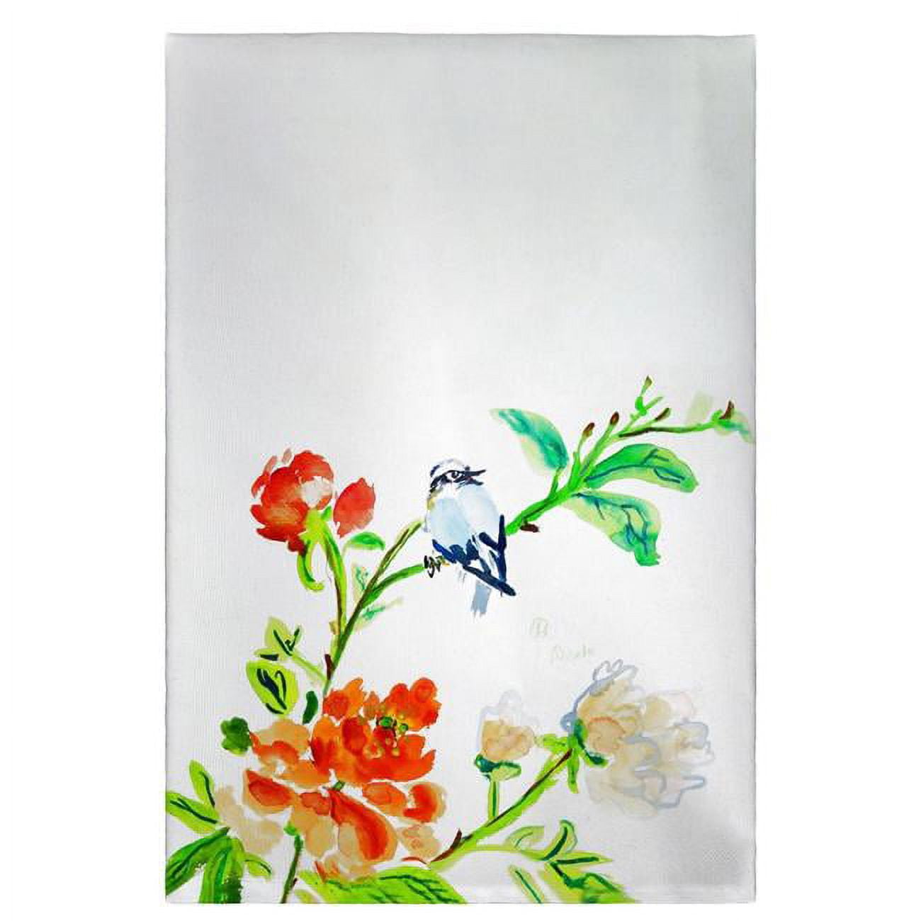 Picture of Betsy Drake GT1103 Blue Bird & Flowers Guest Towel