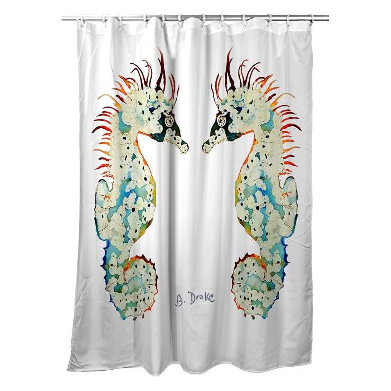 SH388W Betsys Seahorses White Shower Curtain