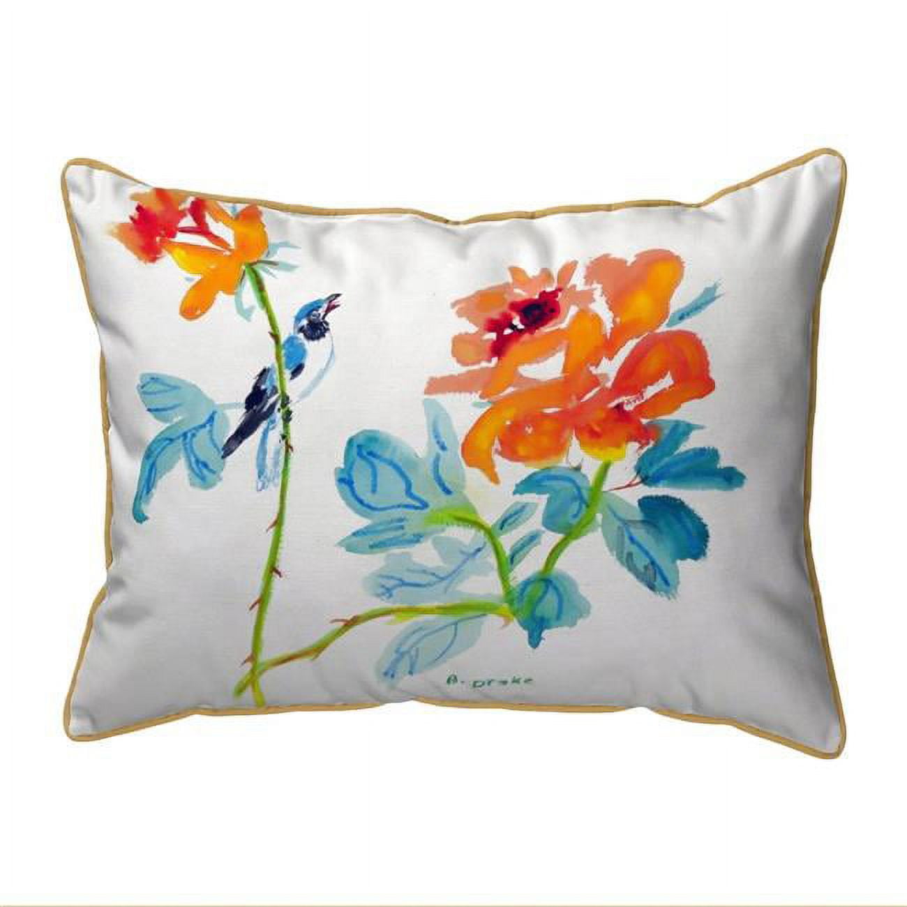 11 x 14 in. Bird & Roses Small Indoor & Outdoor Pillow