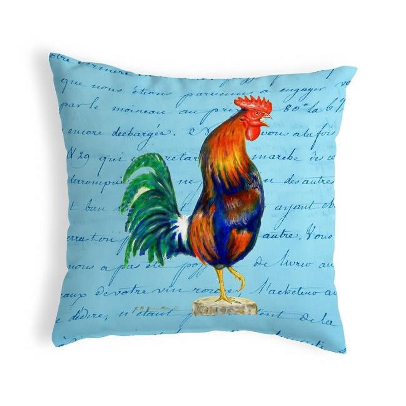 12 x 12 in. Blue Rooster Script Small No-Cord Pillow