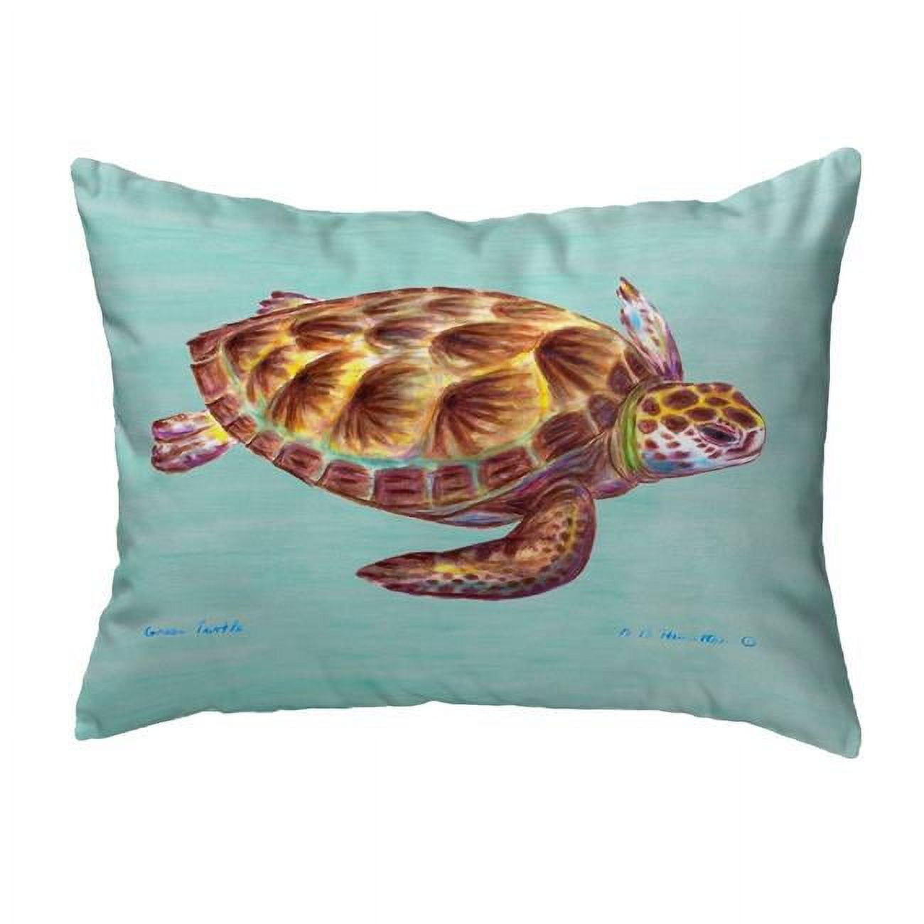 11 x 14 in. Green Sea Turtle Teal Small No-Cord Pillow