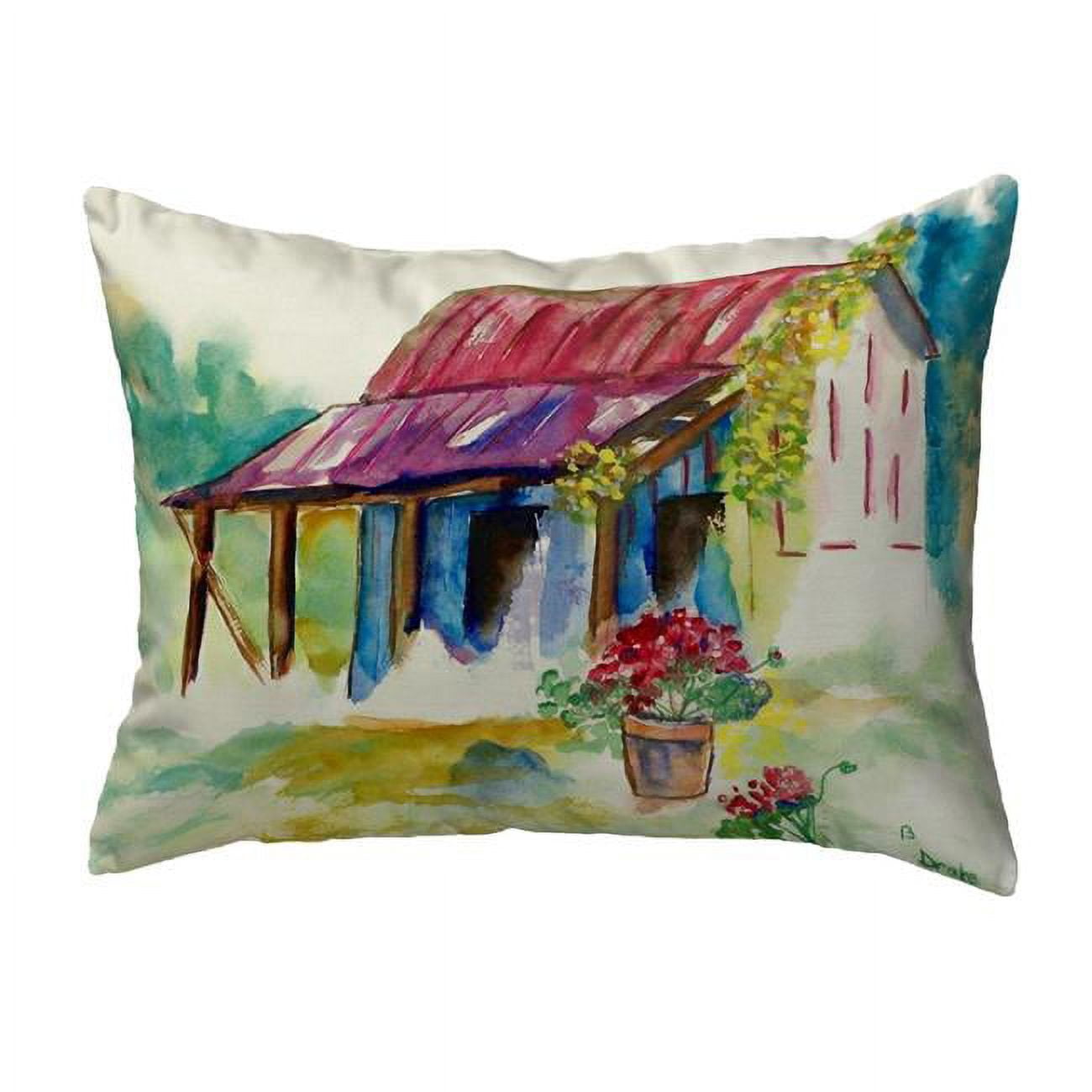 KS054 11 x 14 in. Barn & Geranium Small No-Cord Pillow