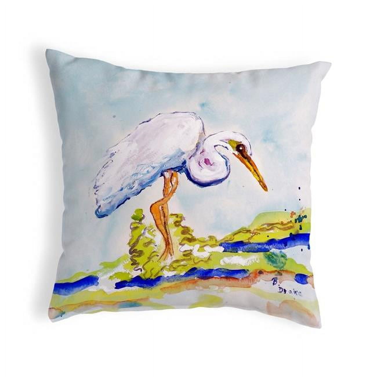 12 x 12 in. Betsys Egret Small No-Cord Pillow