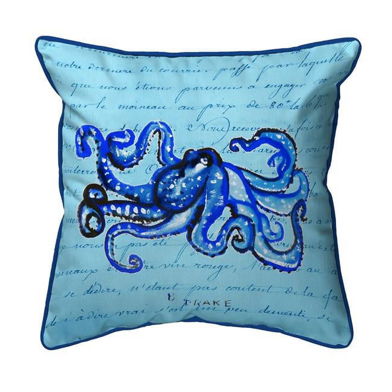 18 x 18 in. Blue Script Octopus Large Indoor & Outdoor Pillow