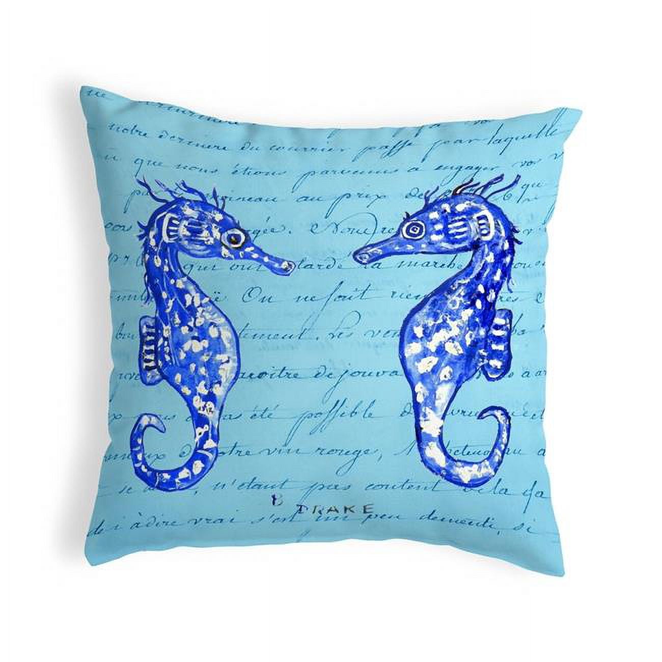 12 x 12 in. Blue Sea Horses Small No-Cord Pillow