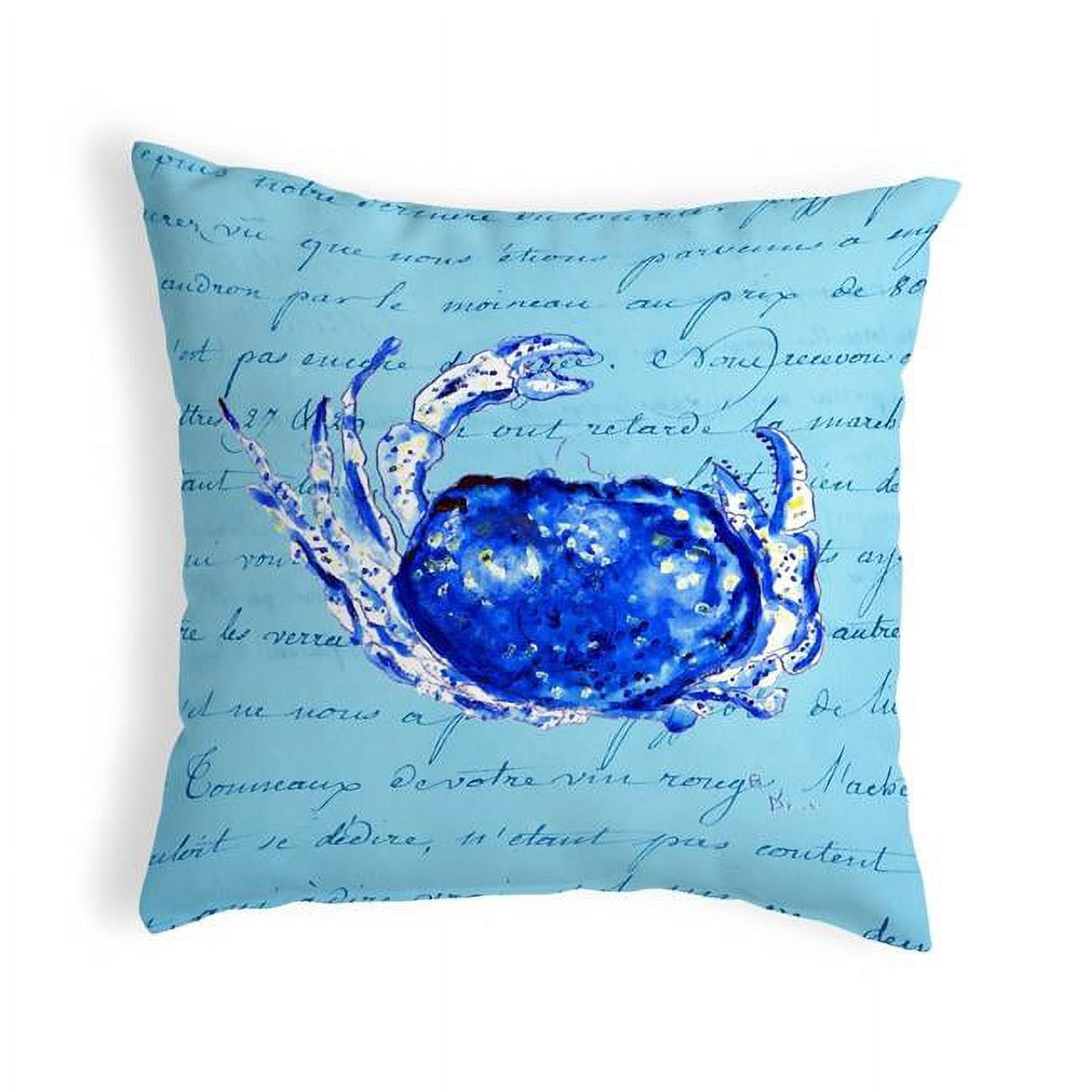 12 x 12 in. Blue Script Crab Small No-Cord Pillow