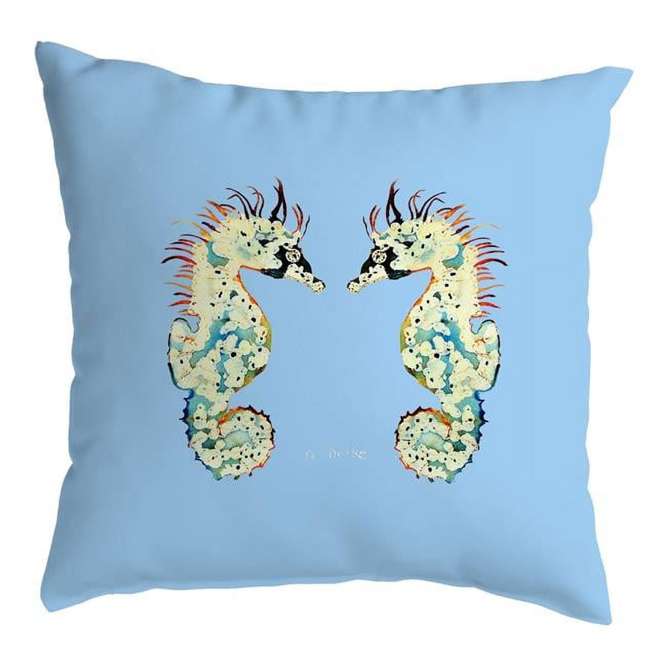 KS388B 12 x 12 in. Betsys Seahorses Light Blue Background Non-Corded Indoor & Outdoor Pillow