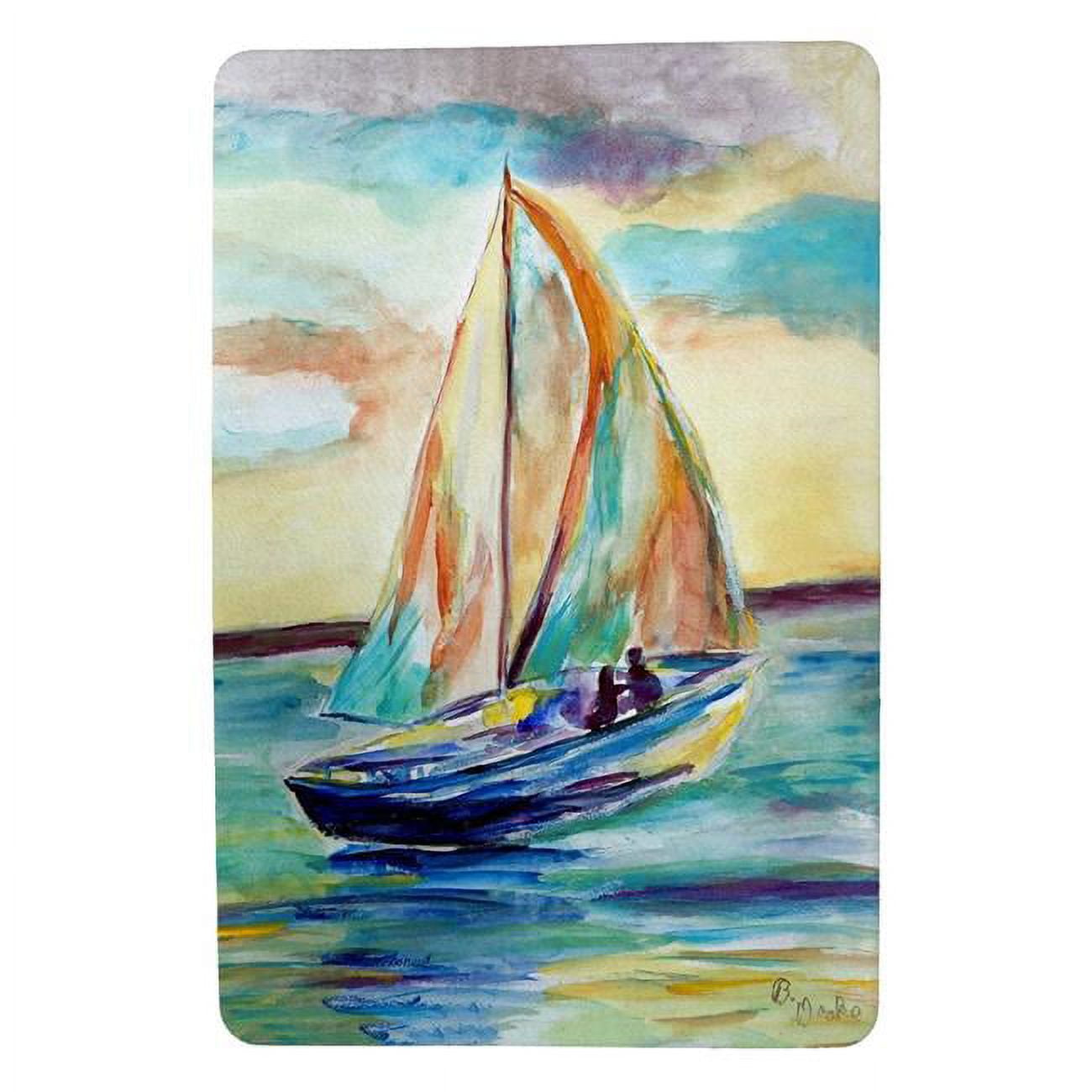 Picture of Betsydrake DM1195 18 x 26 in. Teal Sailboat Door Mat - Small