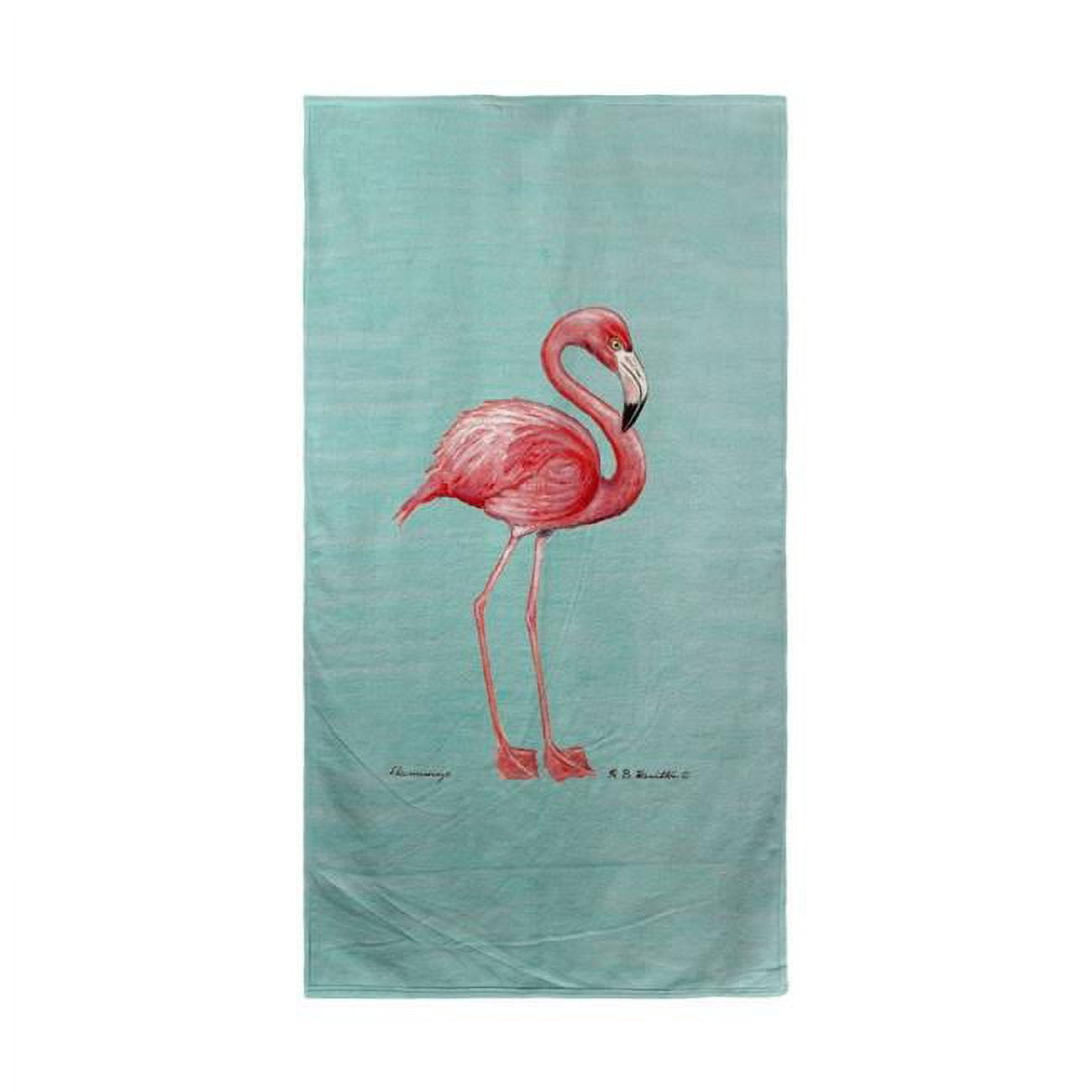 Pink Flamingo on Aqua Beach Towel