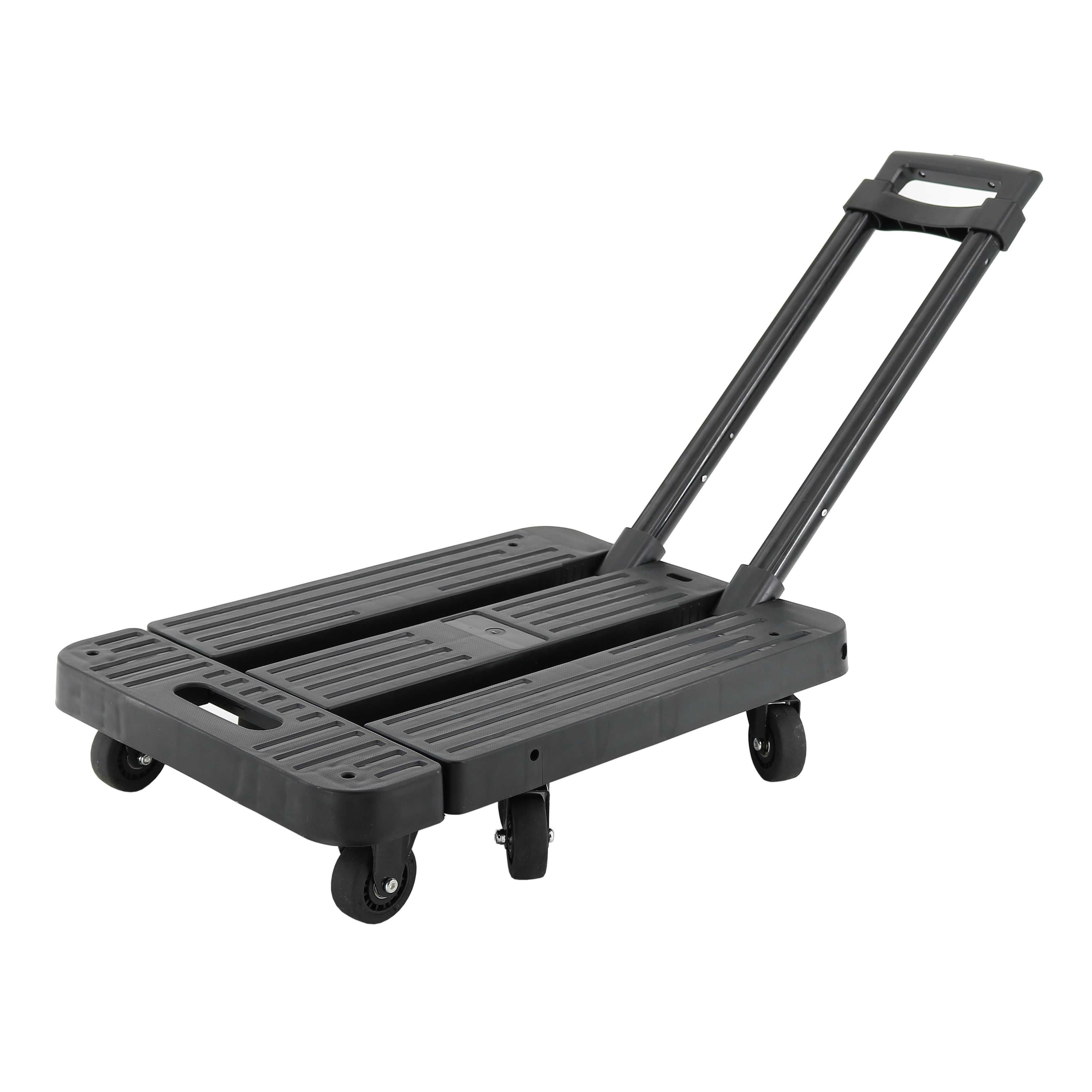 Heavy Duty Foldable Utility Dolly Platform Crate with 6 omnidirectional wheels & Telescopic Handle (Black Color)