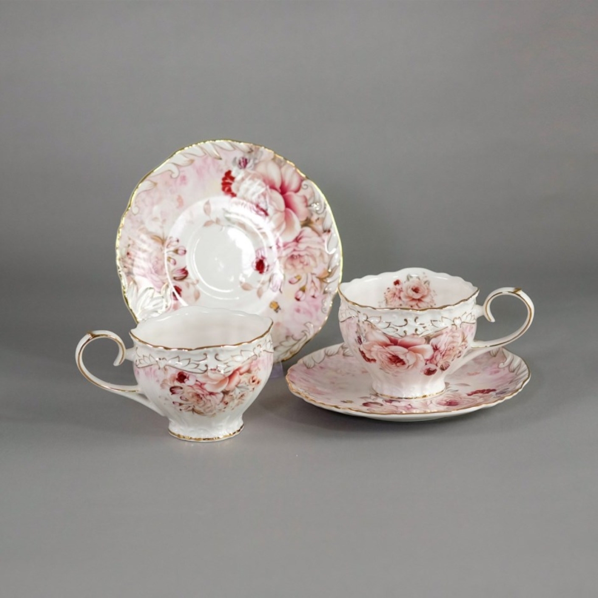 Picture of Jiallo EGV24-219 Ceramic Roses / Floral Design Cup & Saucer Set of 2