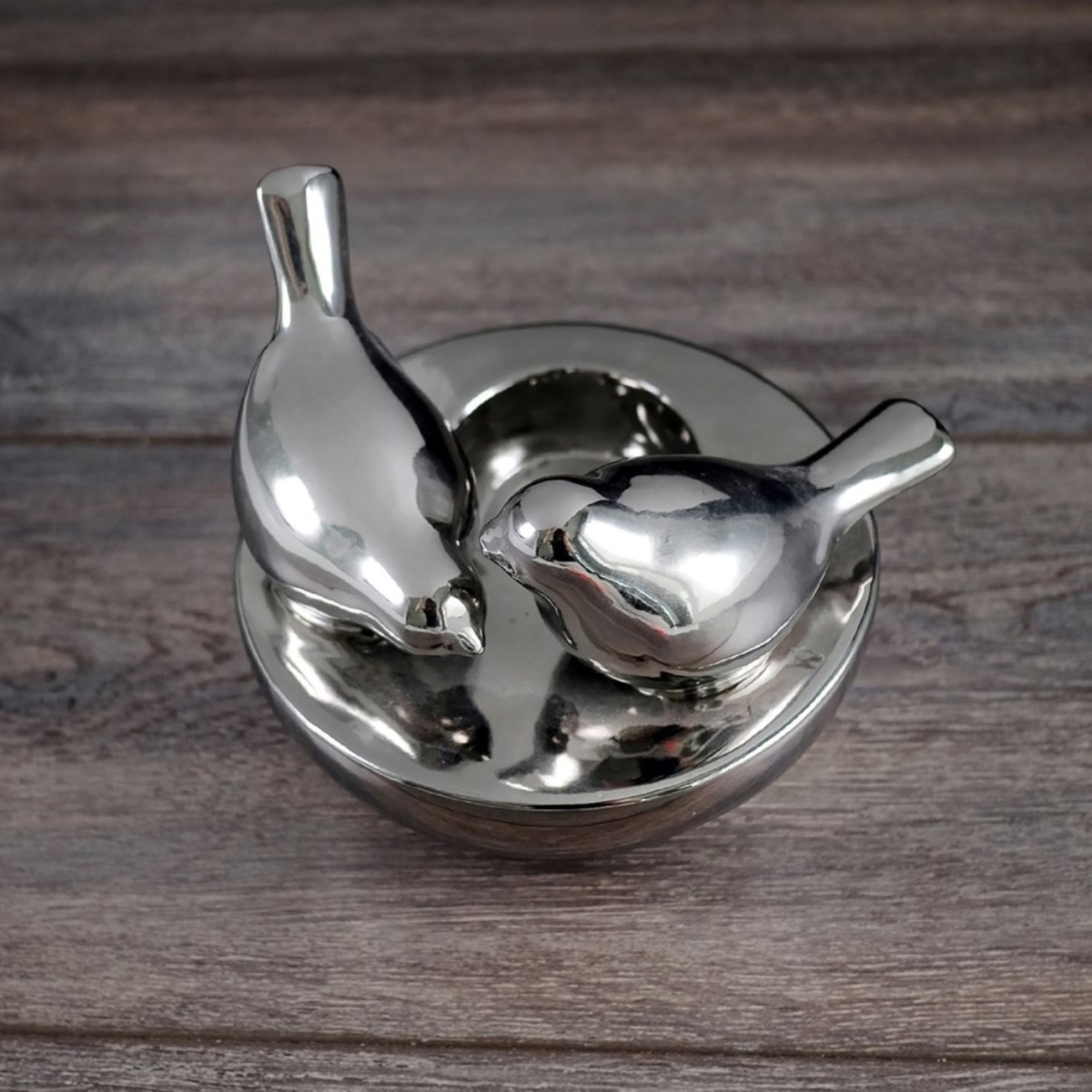 Shiny Black Ceramic Tea Light Holder with Birds Design 5x5x4'