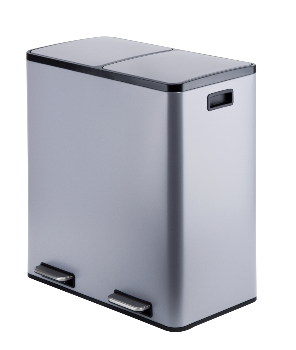 JA963238E 60L (30LX2) Powder coating 2 compartments 2 compartments garbage and recycling bins with soft-close lids in grey color