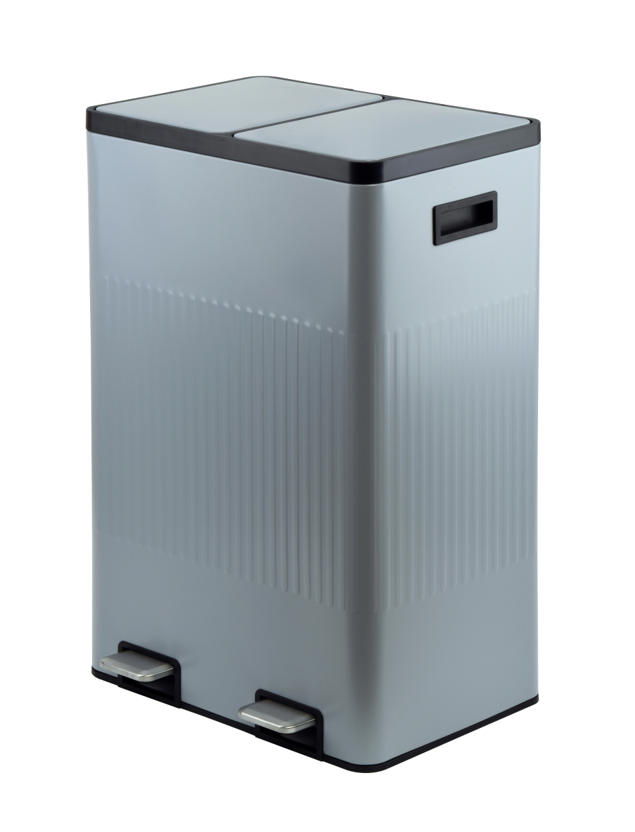 JA963148AE 60L (30LX2) Powder coating 2 compartments garbage and recycling bins with elegant linear embossment, soft-close lids and soft pedal.