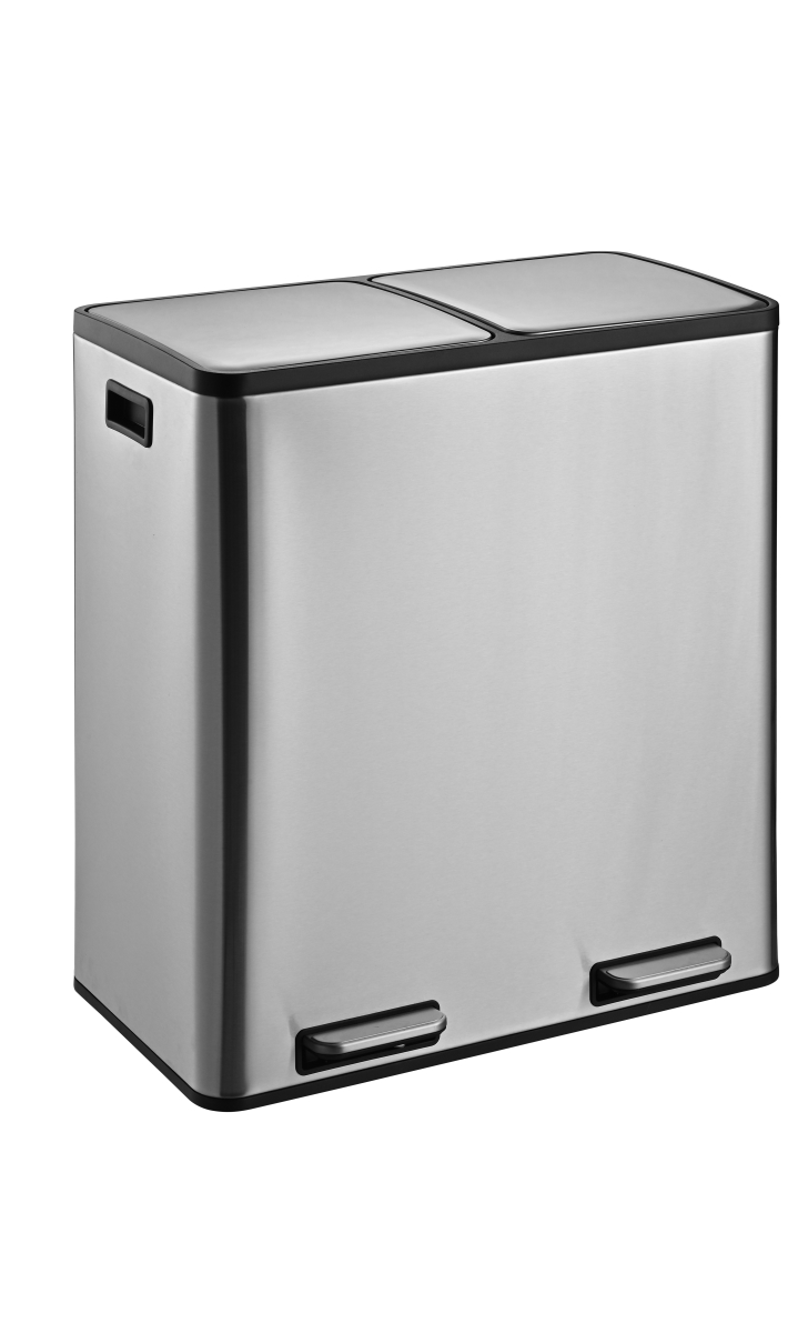 60L Stainless Steel Dual Compartment Trash & Recycling Bin - Satin Finish