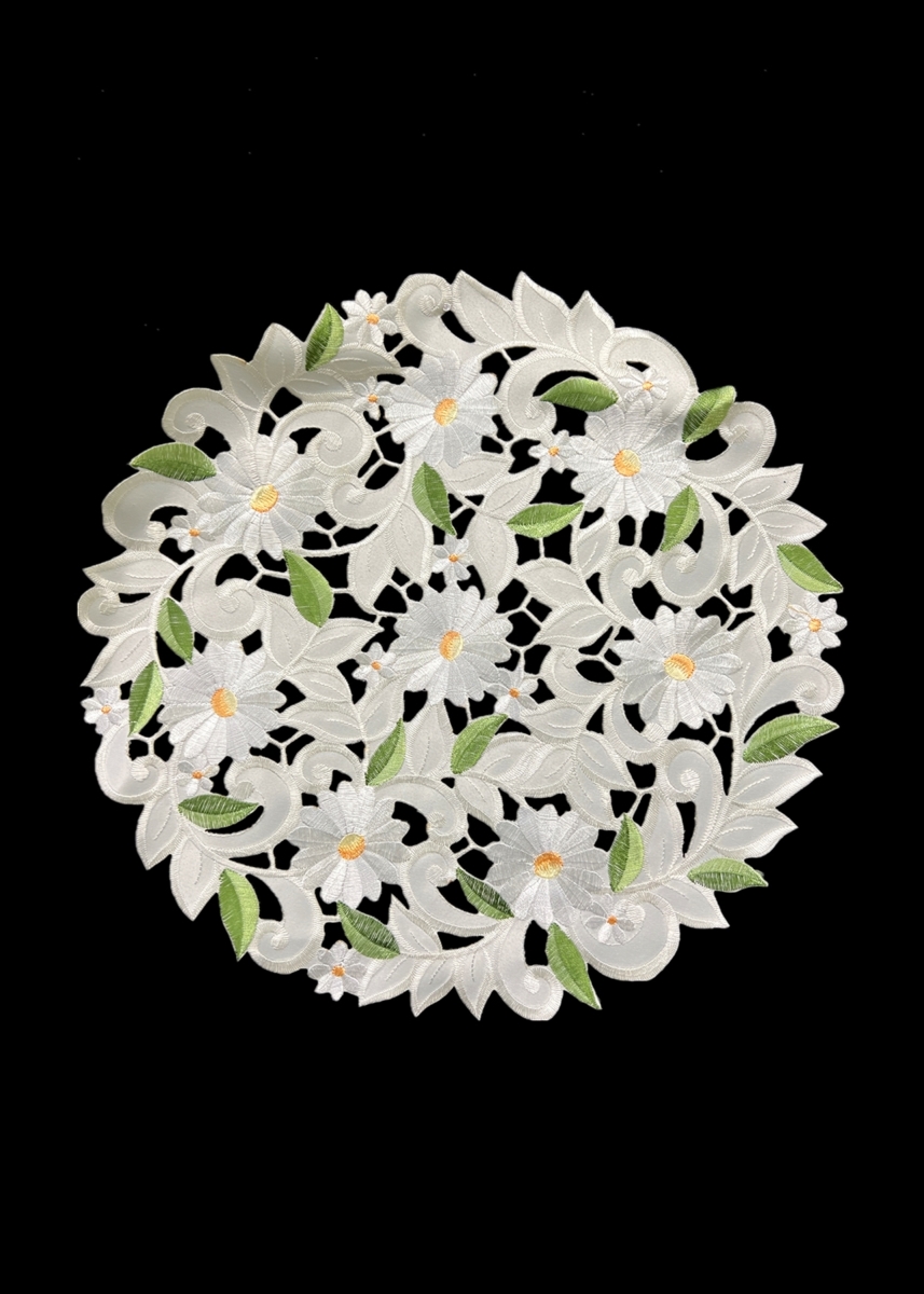 Picture of Jiallo 7667/EG/12RD Margarita Embroidered Cutwork Round Placemat, 12-Inch diameter Table Linen Decor