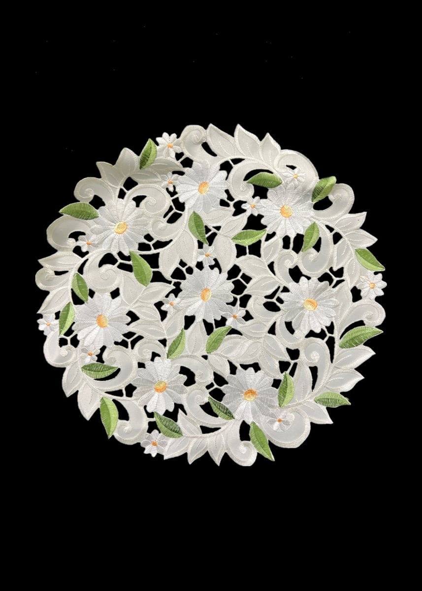 Picture of Jiallo 7667/EG/16RD Margarita Embroidered Cutwork Round Placemat, 16-Inch diameter Table Linen Decor