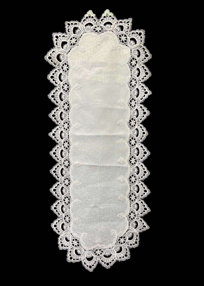 Picture of Jiallo 8139/F1/16x72 White Floral Lace Embroidered Cutwork Rectangular Table Runner