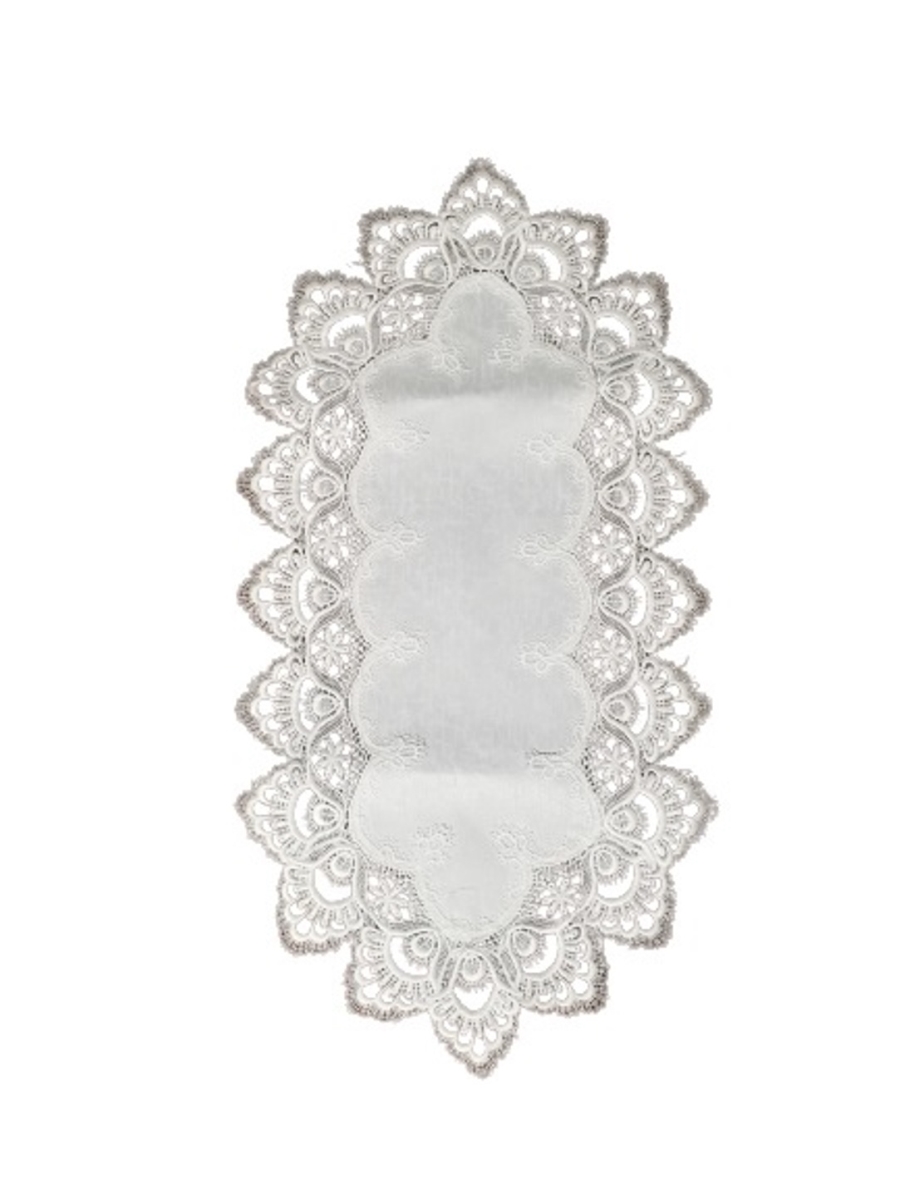 Picture of Jiallo 8139/F1/14x27 White Floral Lace Embroidered Cutwork Rectangular Table Runner