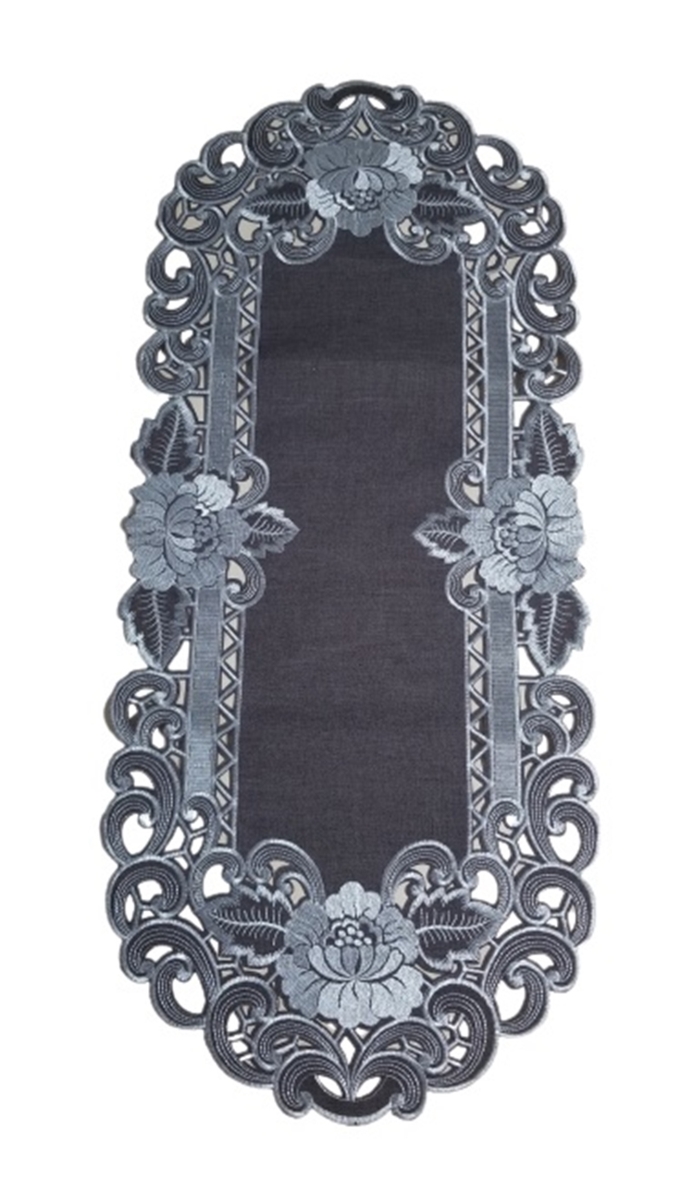 Picture of Jiallo 8810/KF/15x34 Cocoa Linen Embroidered Cutwork Rectangular Table Runner, 15 by 34 inch Table Linen Decor