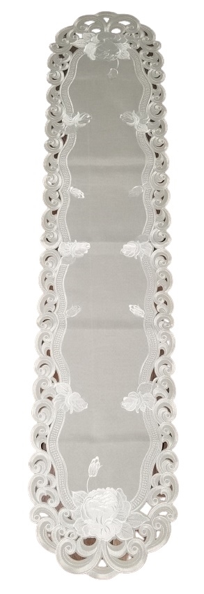 Picture of Jiallo 9490/16x72 Silver Rose Embroidered Cutwork Rectangular Table Runner, 16 by 72 inch Table Linen Decor