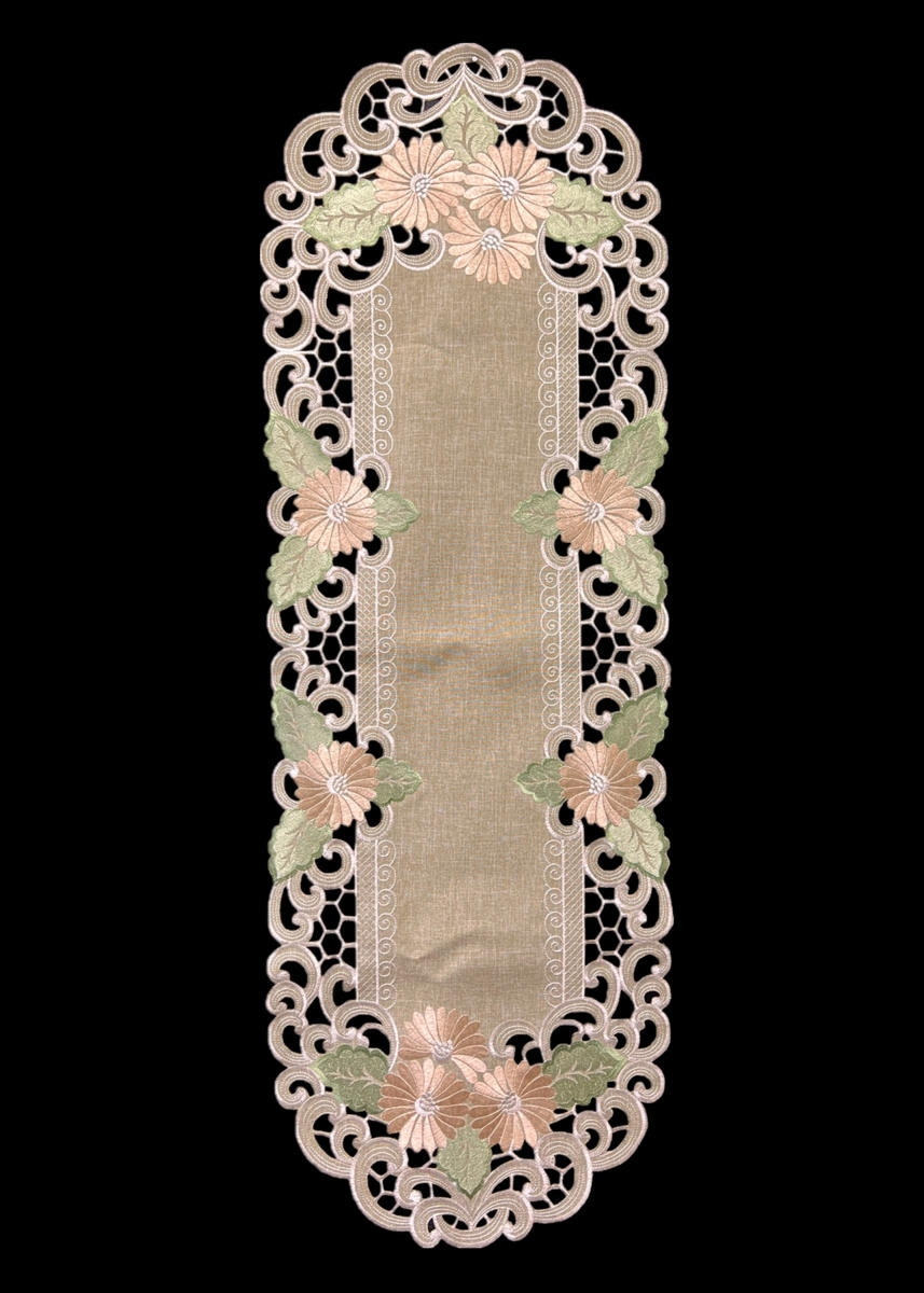 Picture of Jiallo 8852/15x69 Fleur Latte Embroidered Cutwork Rectangular Table Runner, 15 by 69 inch Table Linen Decor