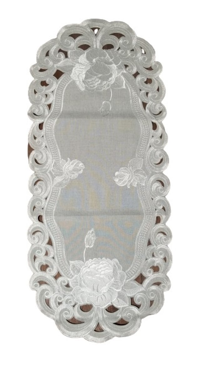 Picture of Jiallo 9490/15x44 Silver Rose Embroidered Cutwork Rectangular Table Runner, 15 by 44 inch Table Linen Decor