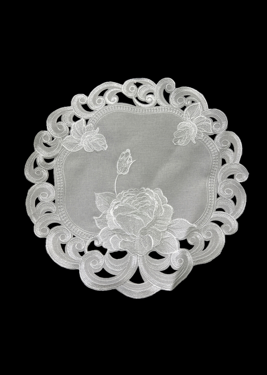 Picture of Jiallo 9490/24RD Silver Rose Embroidered Cutwork Round Placemat, 24-Inch diameter Table Linen Decor