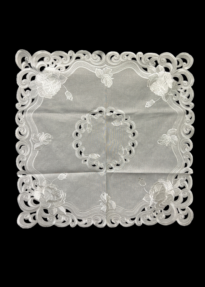 Picture of Jiallo 9490/36SQ Silver Rose Embroidered Cutwork Square tablecloth, 36 inch Square Table Linen Decor