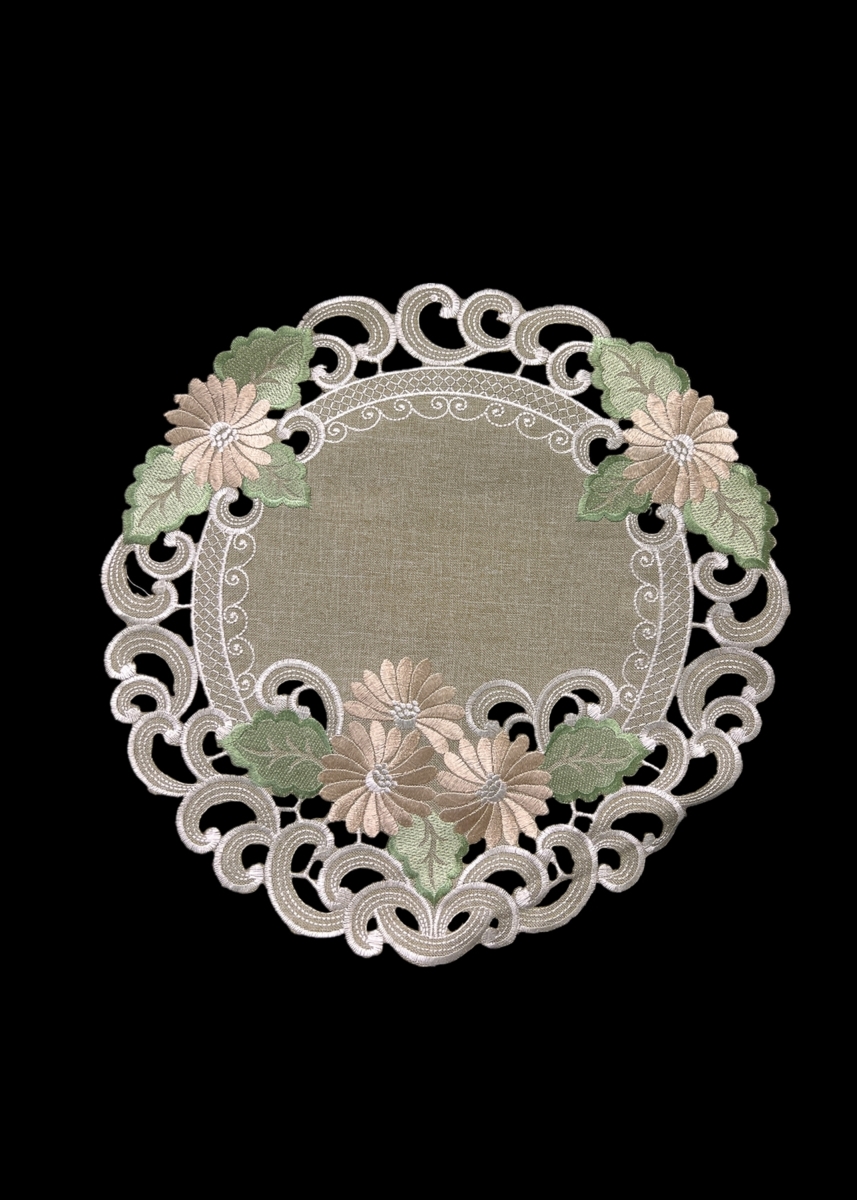Picture of Jiallo 8852/24RD Fleur Latte Embroidered Cutwork Round Placemat, 24-Inch diameter Table Linen Decor