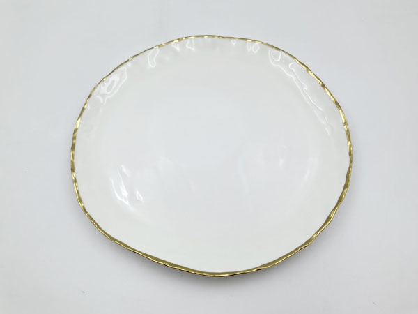 Picture of Jiallo 69414 12.5' Simplicity Collection White Porcelain Gold Trim Freestyle Round Charger Plate