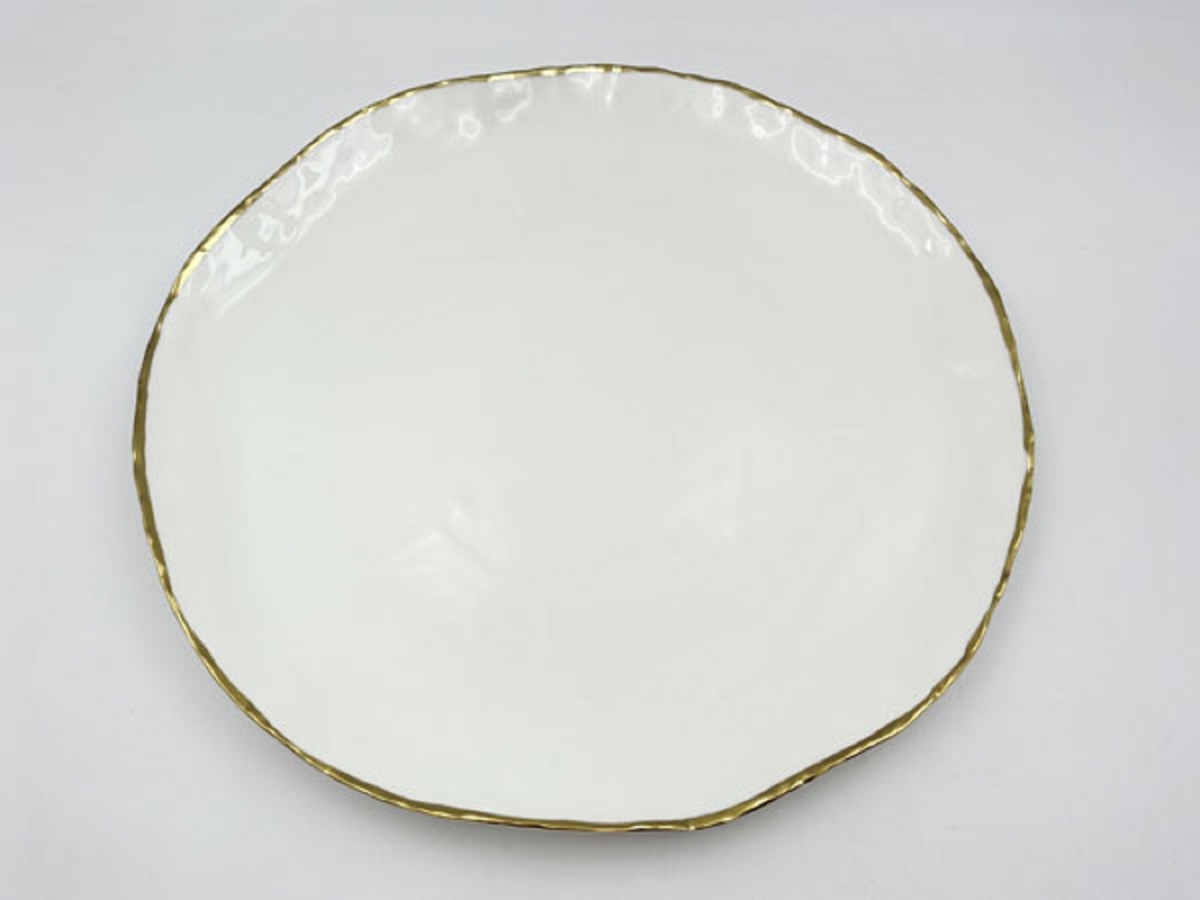 Picture of Jiallo 69417 9.5' Simplicity Collection White Porcelain Gold Trim Raised Rim Round Shape Dessert Plate