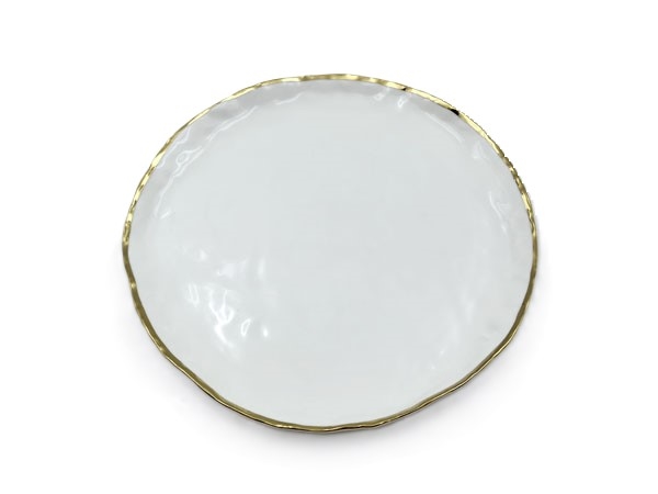 Picture of Jiallo 69412 8.5' Simplicity Collection White Porcelain Gold Trim Freestyle Round Dessert Plate