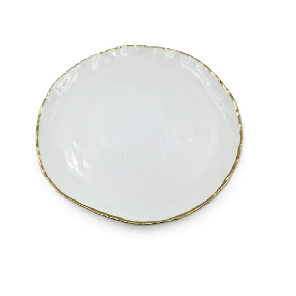 Picture of Jiallo 69413 10.5' Simplicity Collection White Porcelain Gold Trim Freestyle Round Dinner Plate