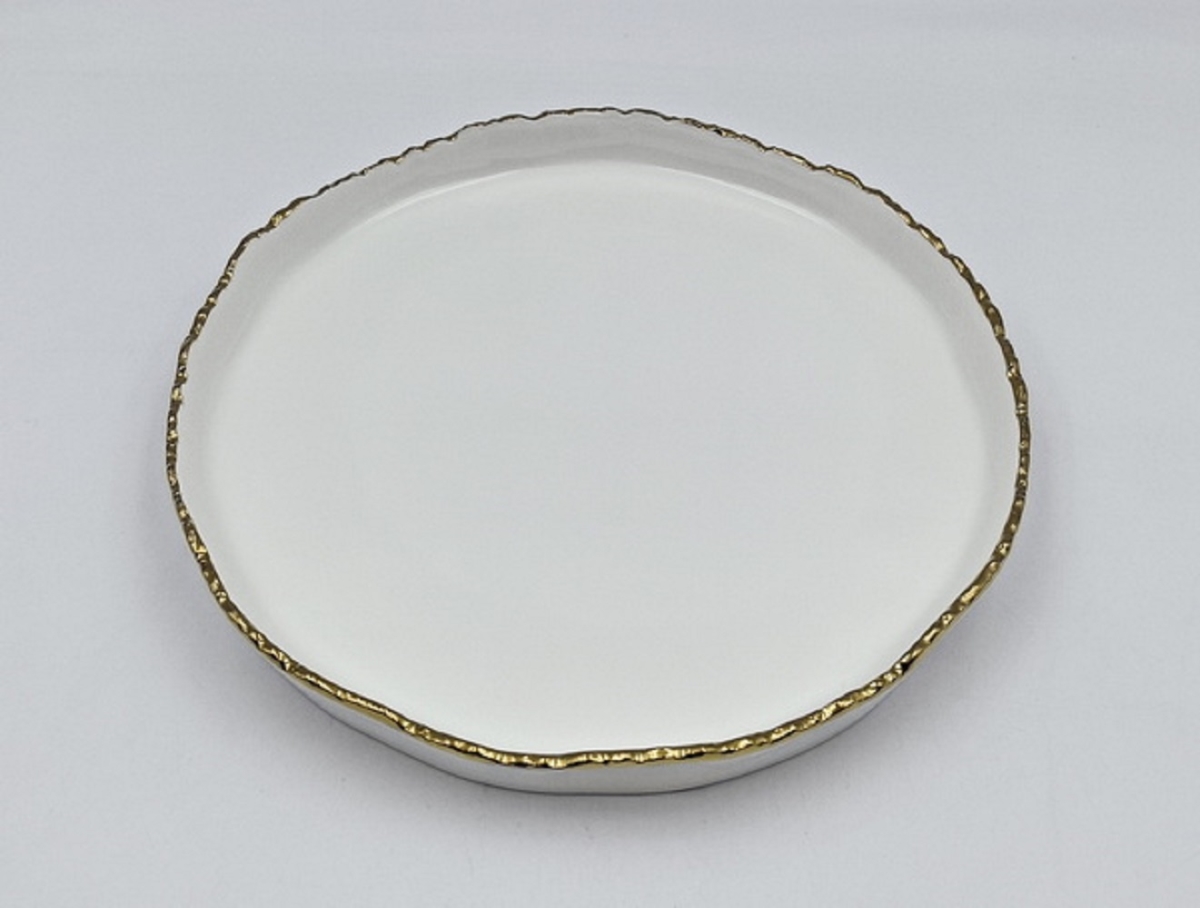 Picture of Jiallo 69418 11.5' Simplicity Collection White Porcelain Gold Trim Raised Rim Round Shape Dinner Plate