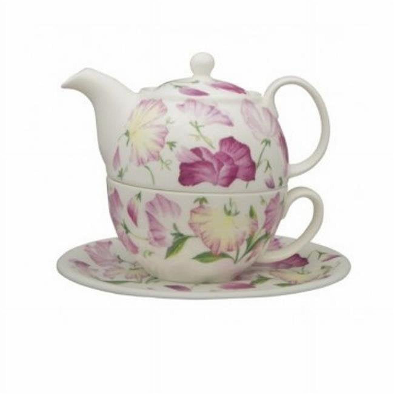 Picture of Roy Kirkham ER3019 90 mm Sweet Pea Tea for One Teapot with Tea Cup & Saucer, Multi Color