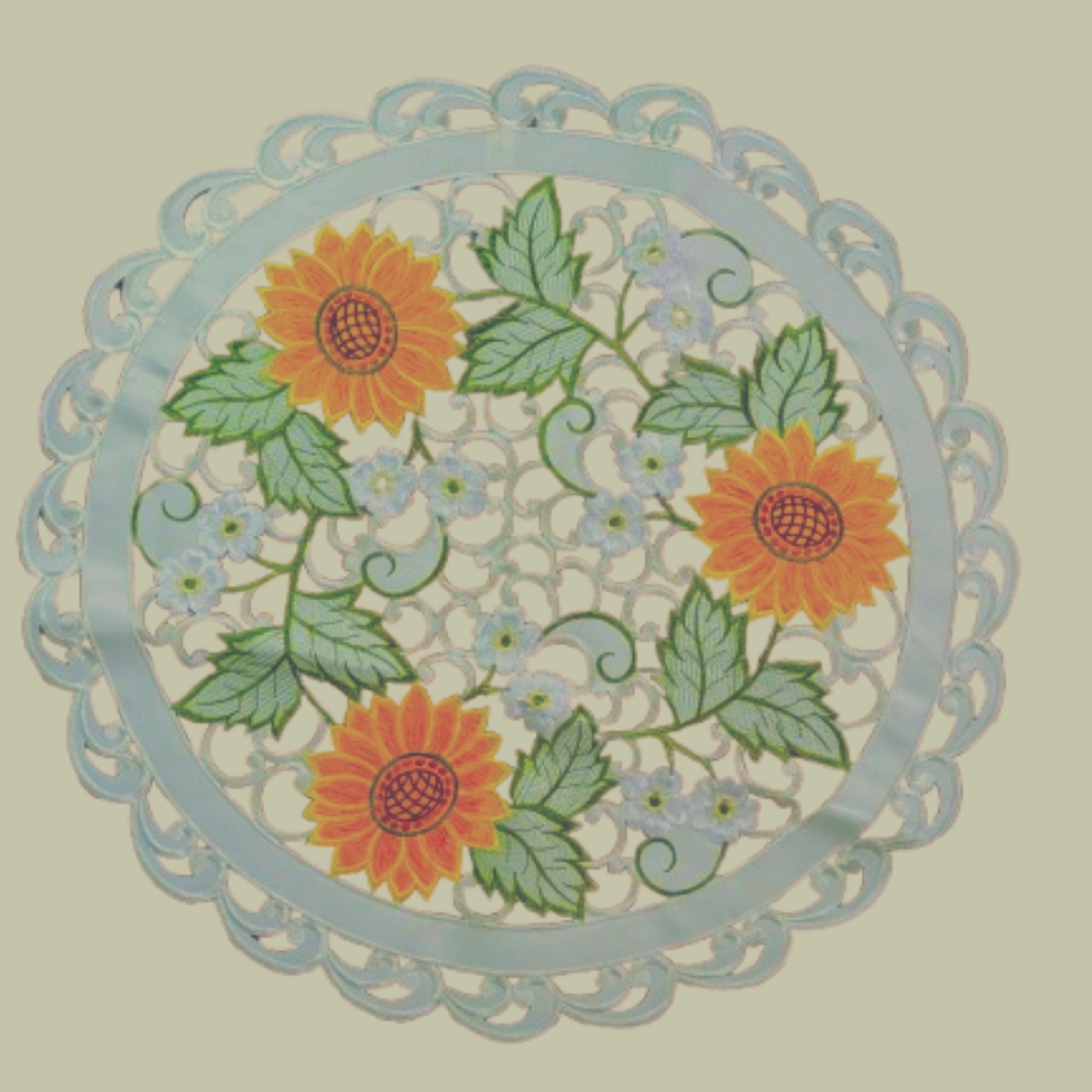 Picture of Jiallo 8710/E/24RD Sunflower Embroidered Cutwork Round Placemat&#44; 24&apos;
