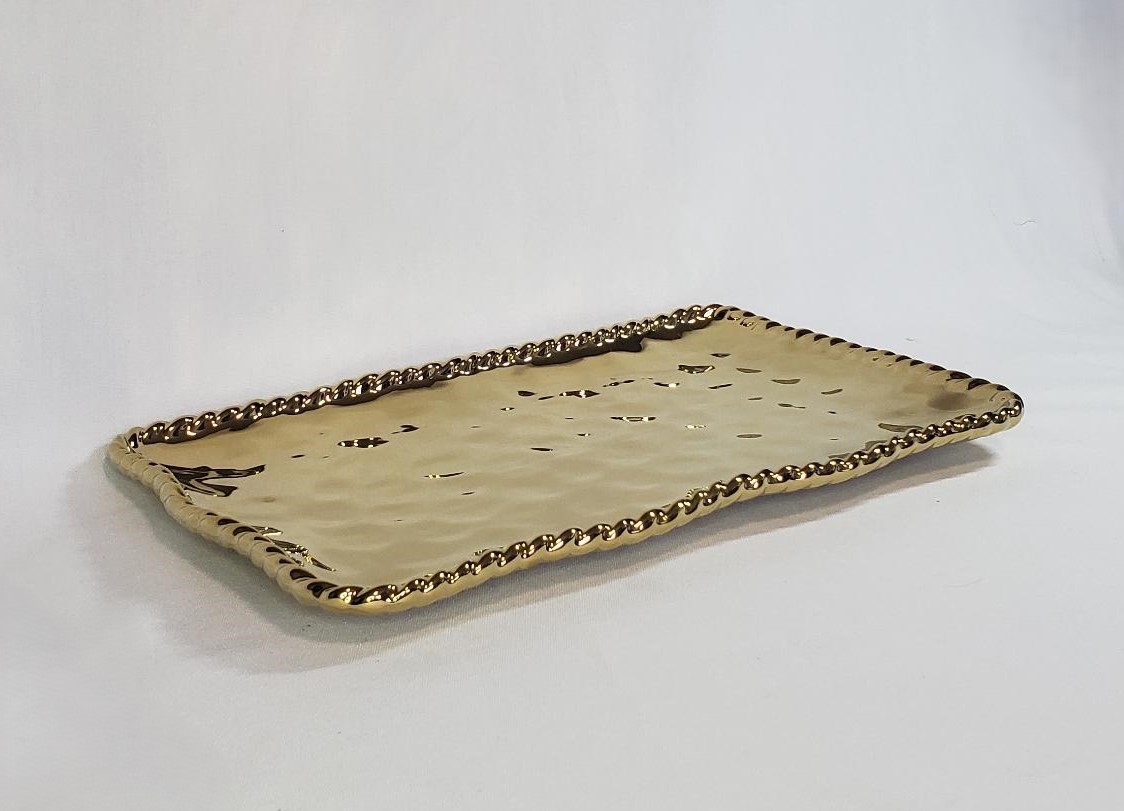 Picture of Jiallo 69083 Gold Ceramic Serving Tray with Rope Accent Rim  14.25&apos;