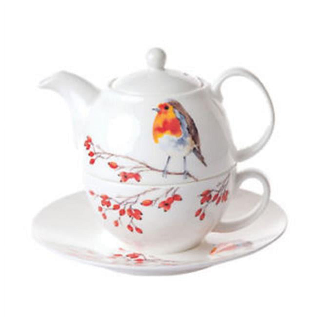 Picture of Roy Kirkham ER3070-R 90 mm Robin Tea for One Teapot with Tea Cup & Saucer, Multi Color