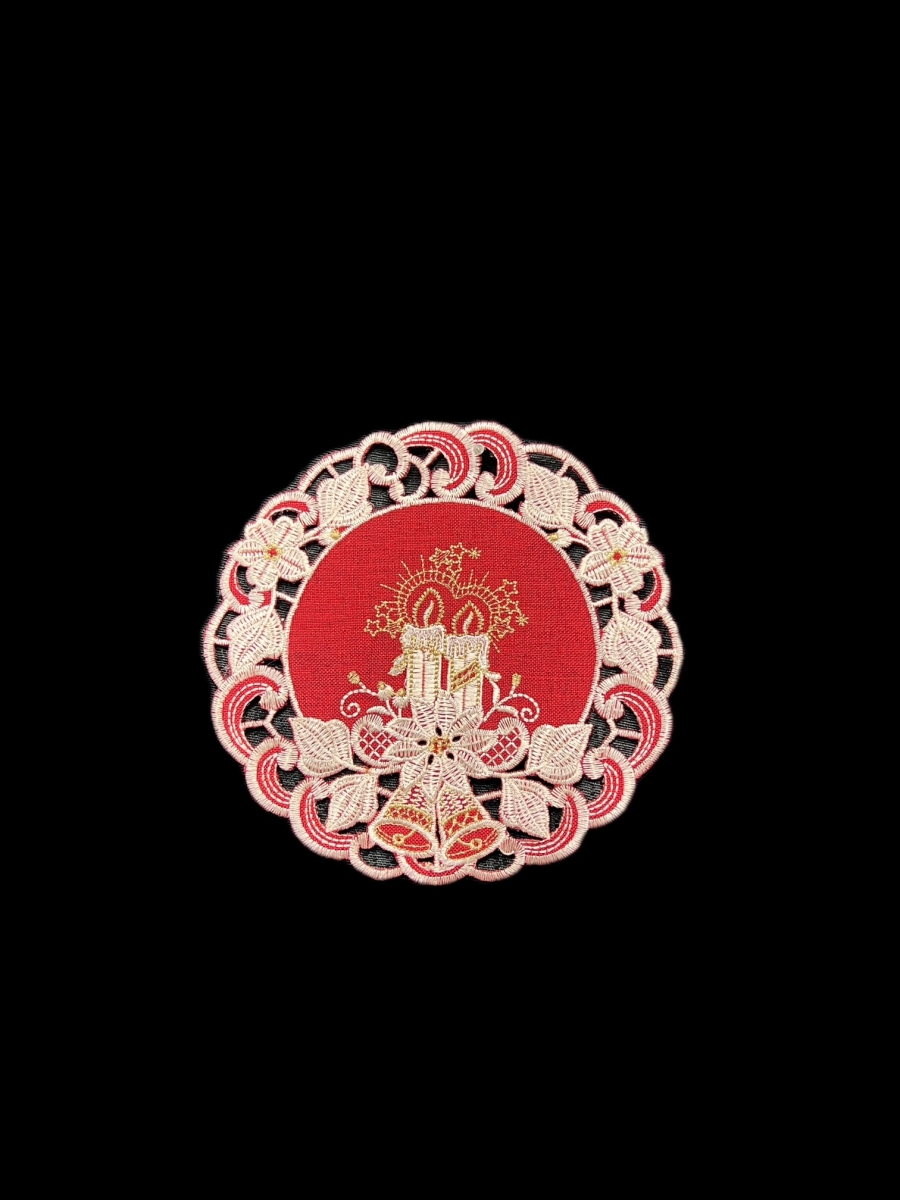 Picture of Jiallo 8963/R/8RD Poinsettia Embroidered Cutwork Round Placemat, 8-Inch diameter