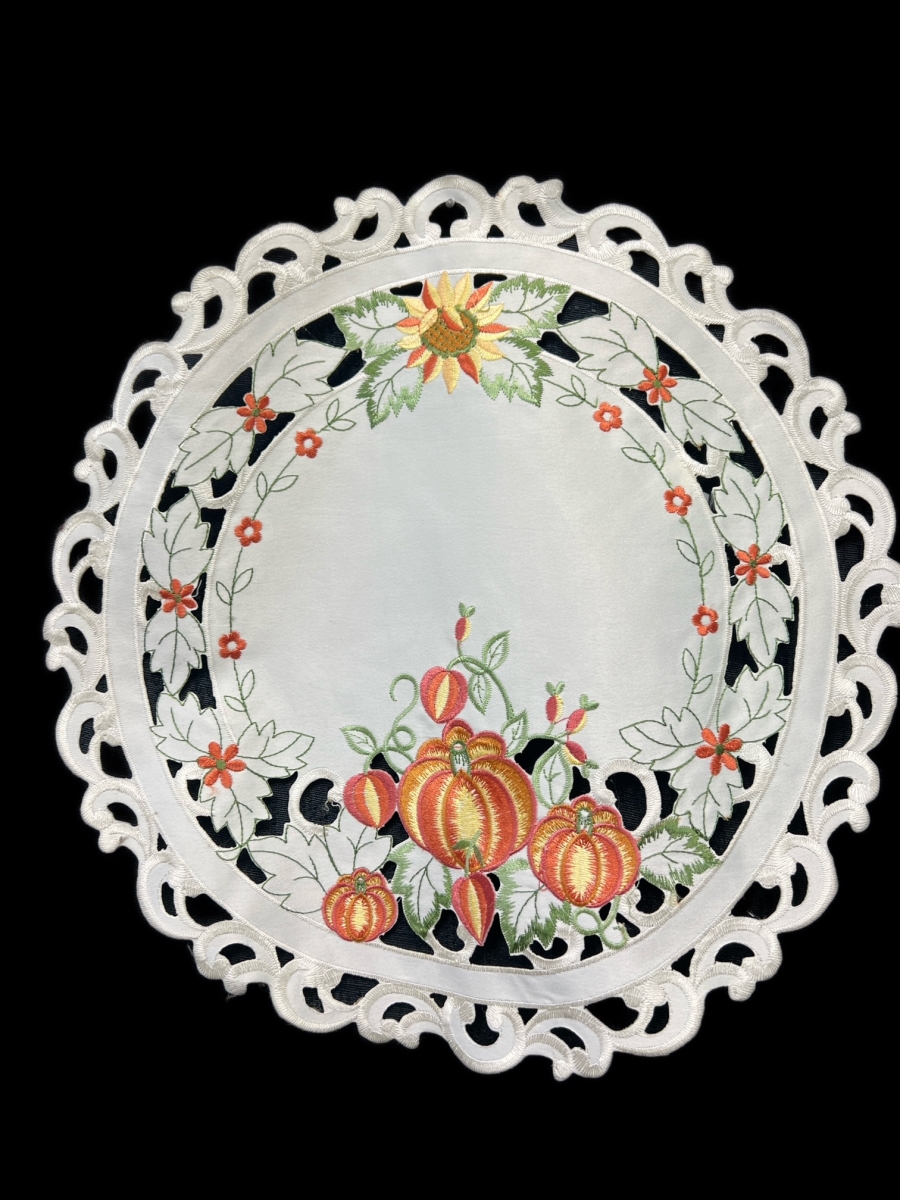 Picture of Jiallo 7855/P/16RD Pumpkin Embroidered Cutwork Round Placemat, 15-Inch diameter