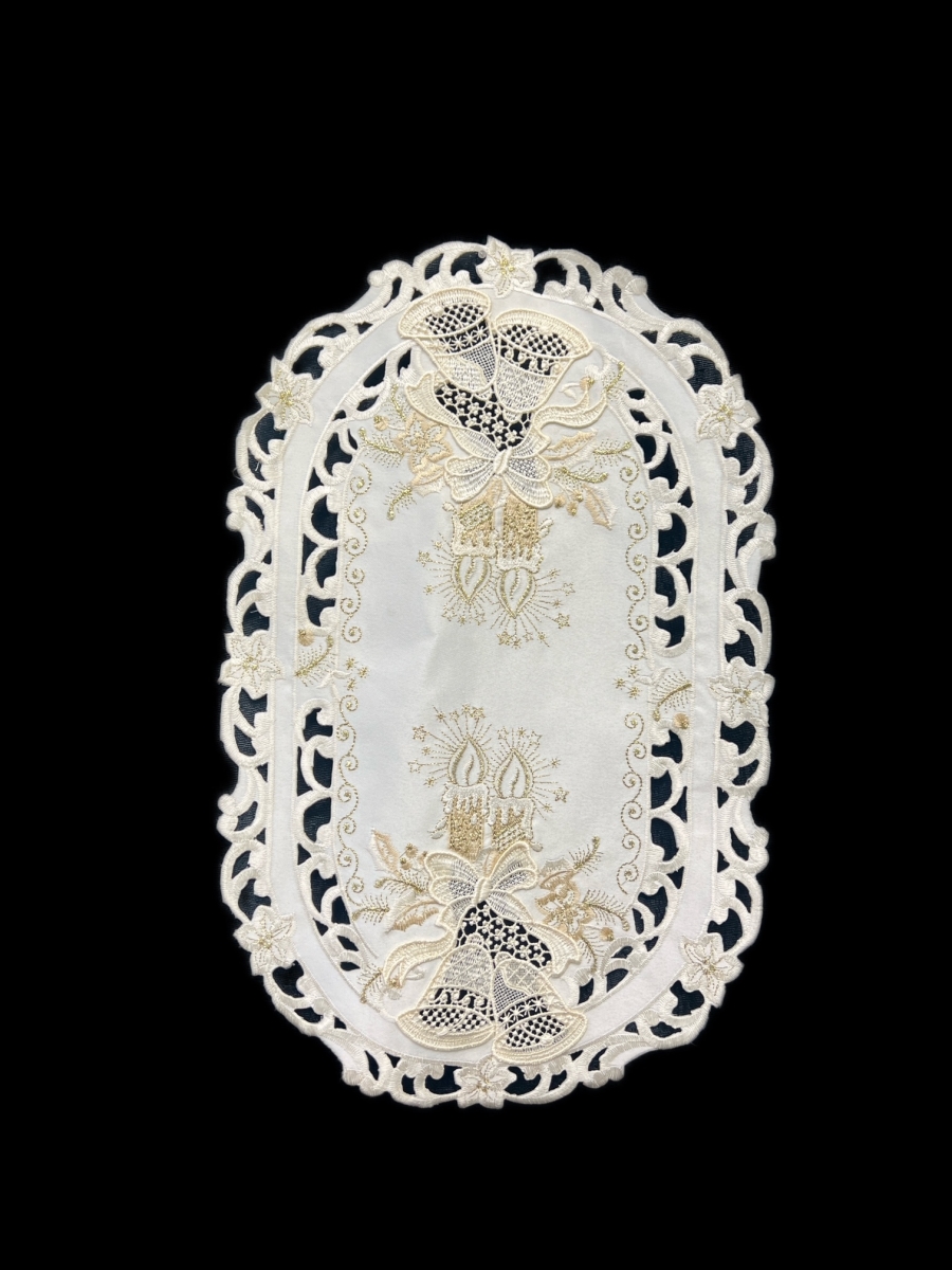 Picture of Jiallo 8675/E/12x18 Christmas Candle Beige Lace Embroidered Cutwork Placemat, 12 by 17 inch