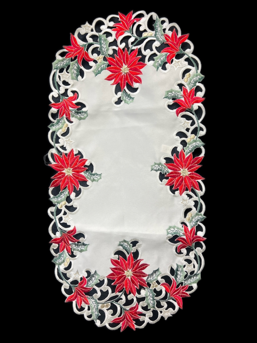 Picture of Jiallo 7795/16x72 Christmas Poinsettia Embroidered Cutwork Rectangular Table Runner, 15 by 70  inch