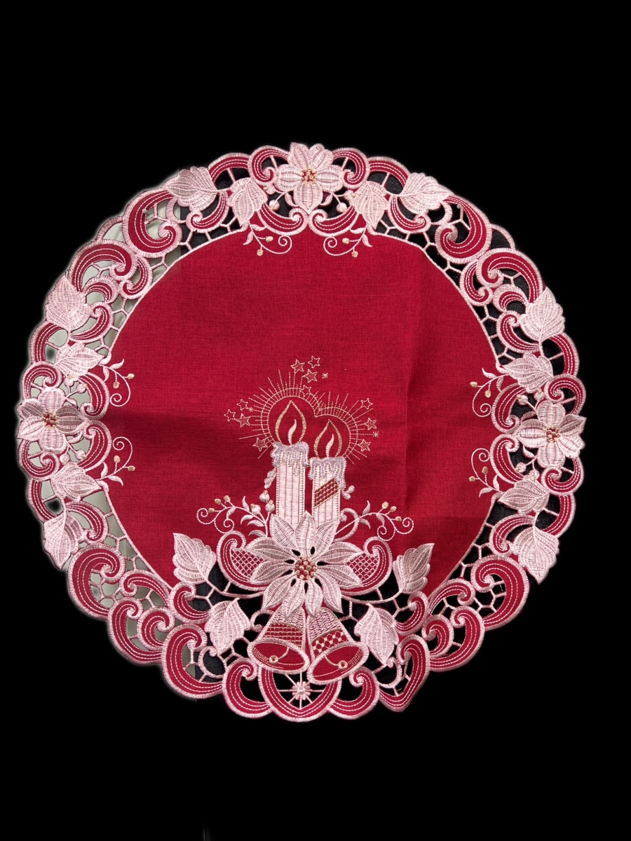 Picture of Jiallo 8963/R/24RD Poinsettia Embroidered Cutwork Round Placemat, 23-Inch diameter