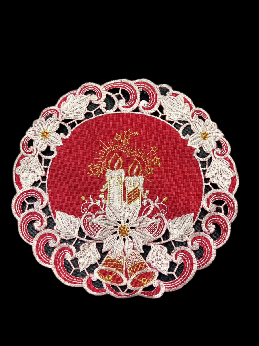 Picture of Jiallo 8963/R/16RD Poinsettia Embroidered Cutwork Round Placemat, 15-Inch diameter