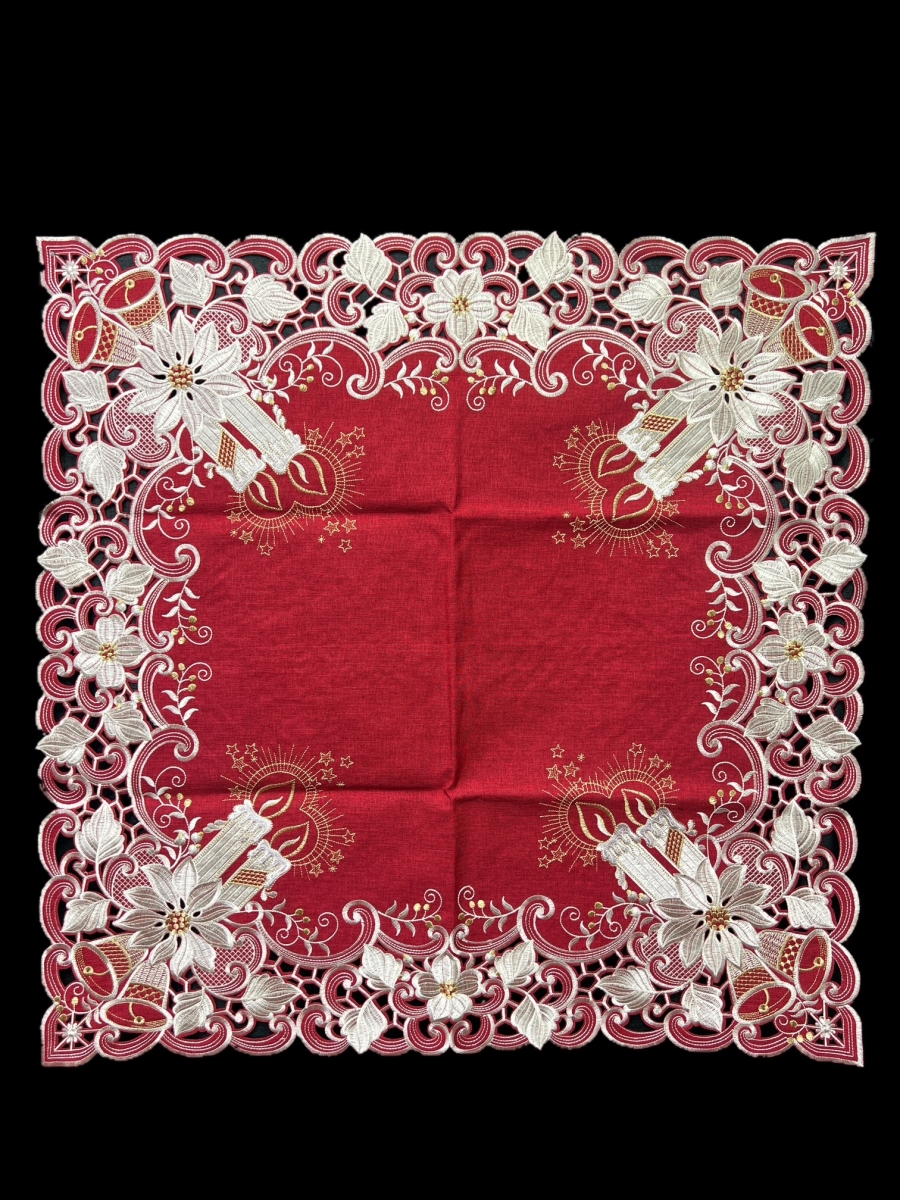Picture of Jiallo 8963/R/36SQ Poinsettia Embroidered Cutwork Square tablecloth, 36 inch Square
