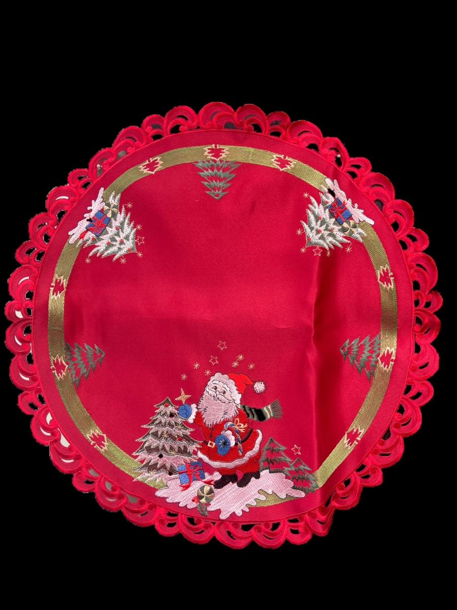 Picture of Jiallo 8680/RED/24RD Santa Red Embroidered Cutwork Round Placemat, 23-Inch diameter