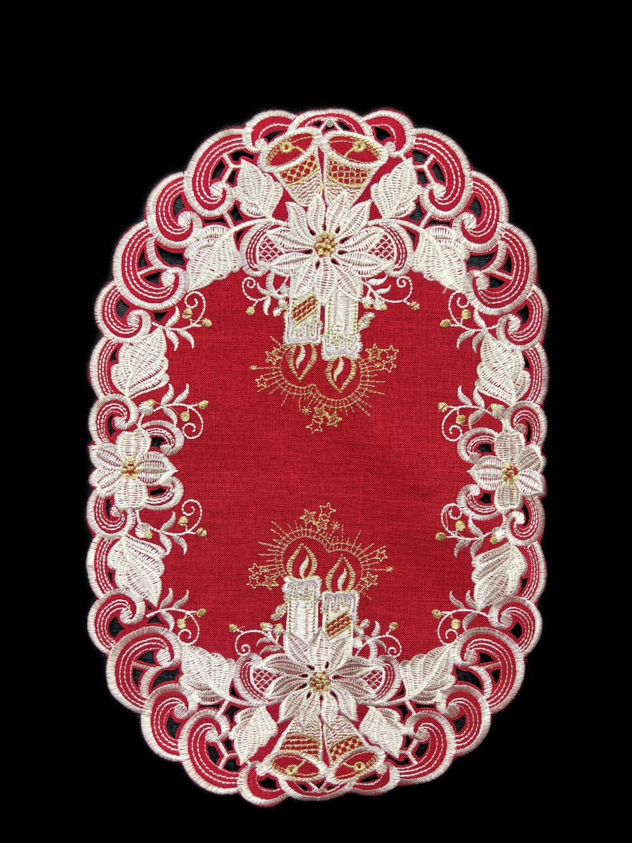 Picture of Jiallo 8963/R/12x18 Poinsettia Embroidered Cutwork Placemat, 12 by 17 inch