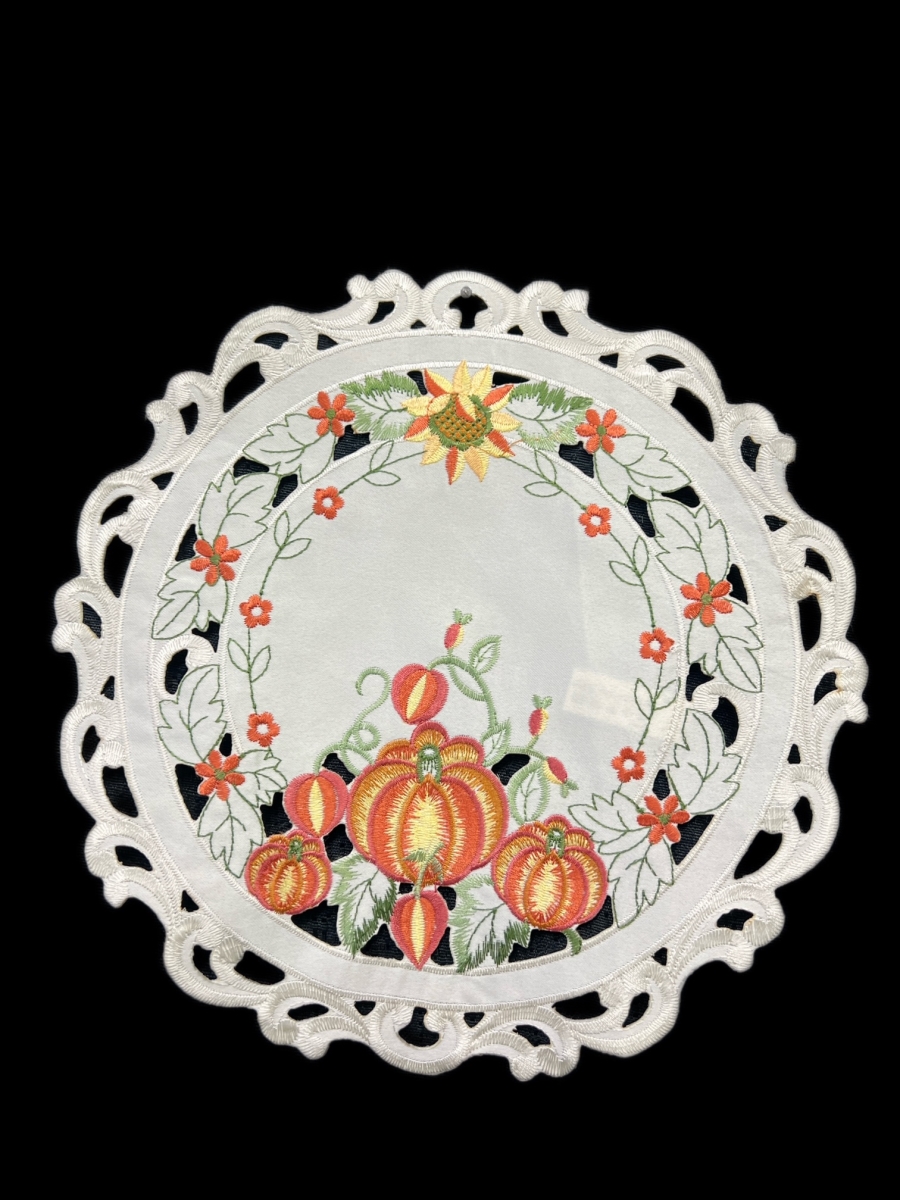 Picture of Jiallo 7855/P/12RD Pumpkin Embroidered Cutwork Round Placemat, 12-Inch diameter