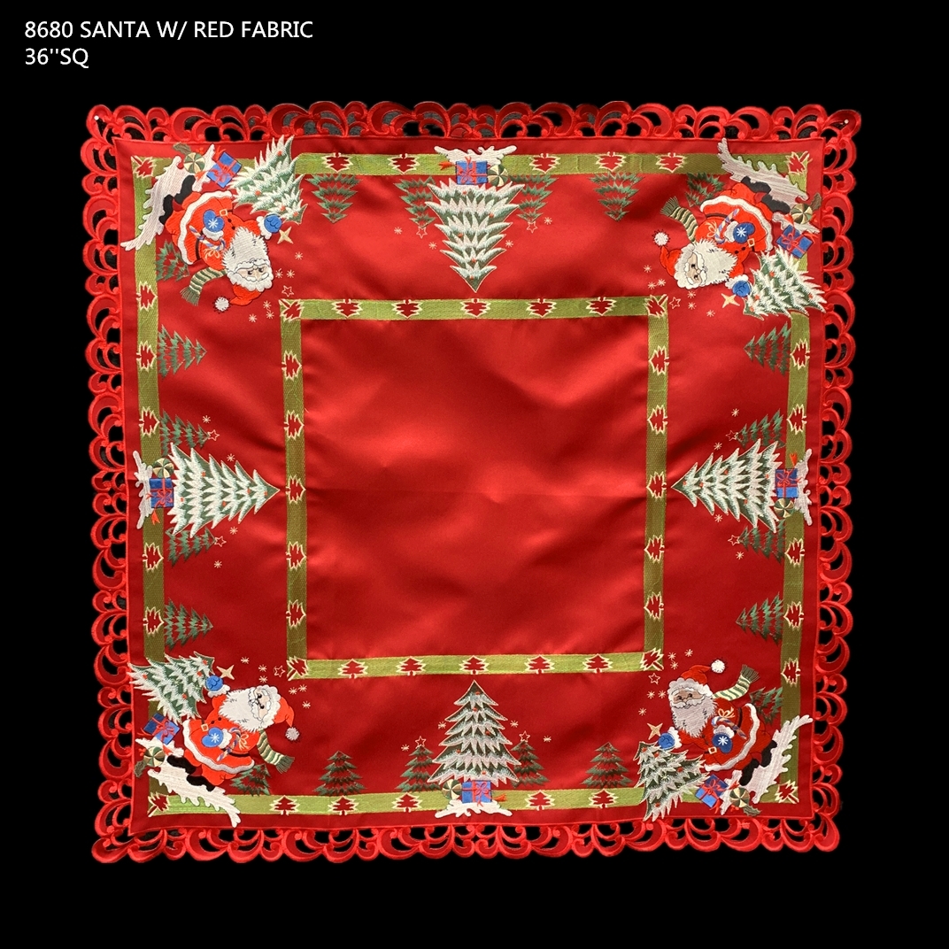Picture of Jiallo 8680/RED/44SQ Santa Red Embroidered Cutwork Square Tablecloth, 44  inch square
